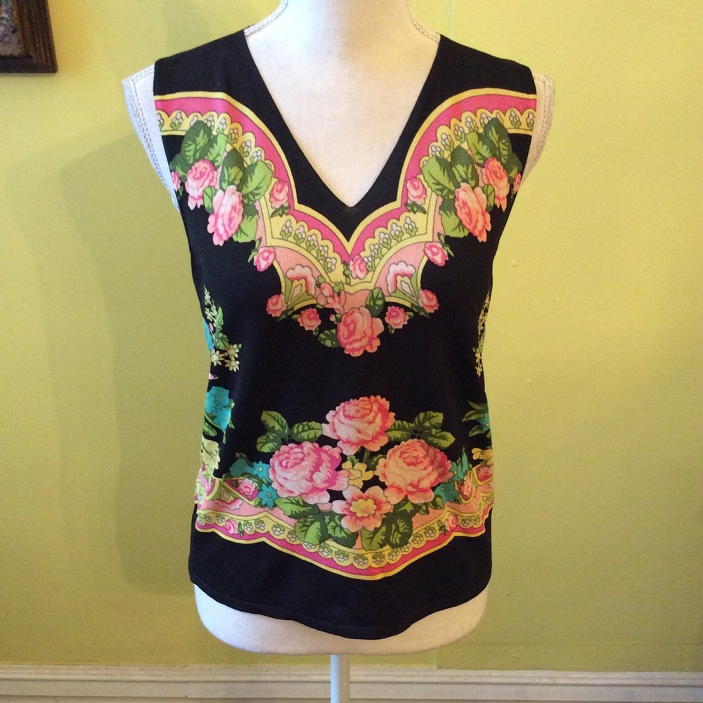 Joseph A. Pretty Black Multicolor Floral Top Sz M